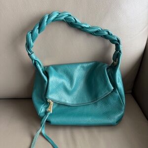 AIMEE KESTENBERG full grain leather shoulder bag braided strap med teal green